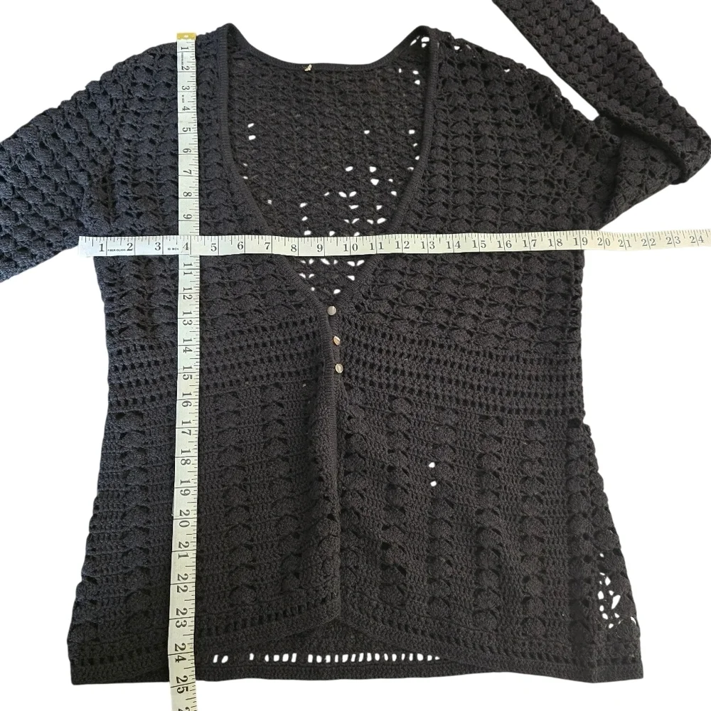 Black Crochet Lace Cardigan Open Knit Boho Whimsigoth V-Neck Button Front